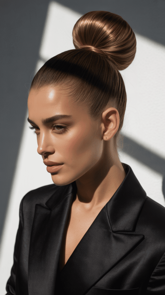30 Simple and Stylish Greasy Hair Hairstyles 27 Slicked-Back High Bun