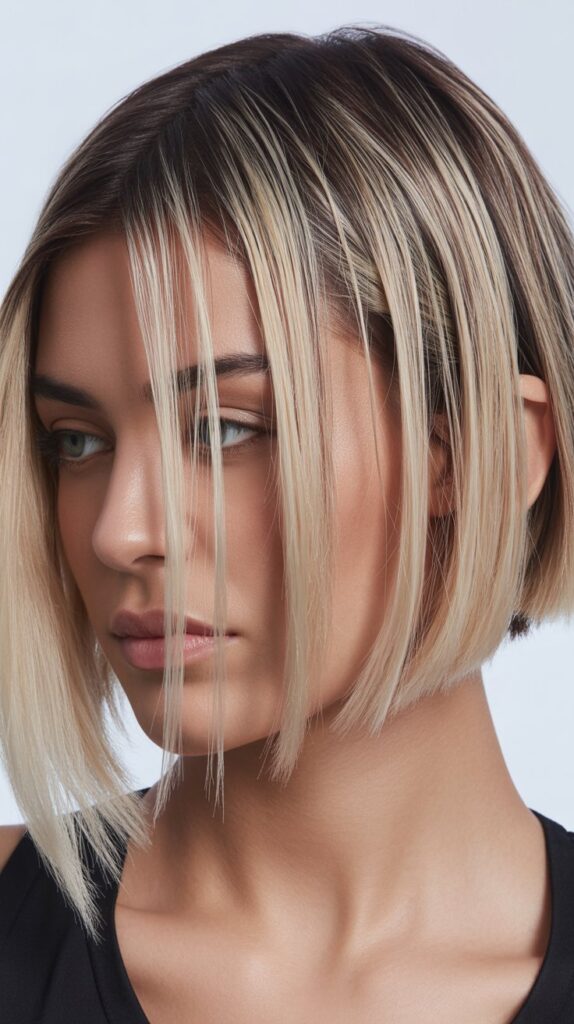 Blunt Choppy Bob with Platinum Balayage Tips
