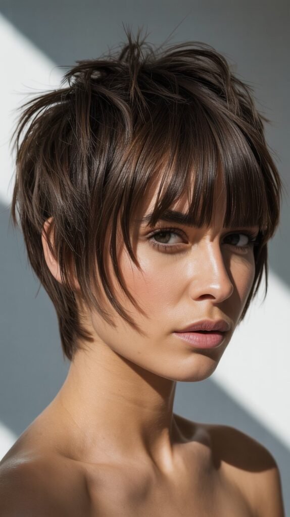 Choppy Pixie with Heavy Bangs