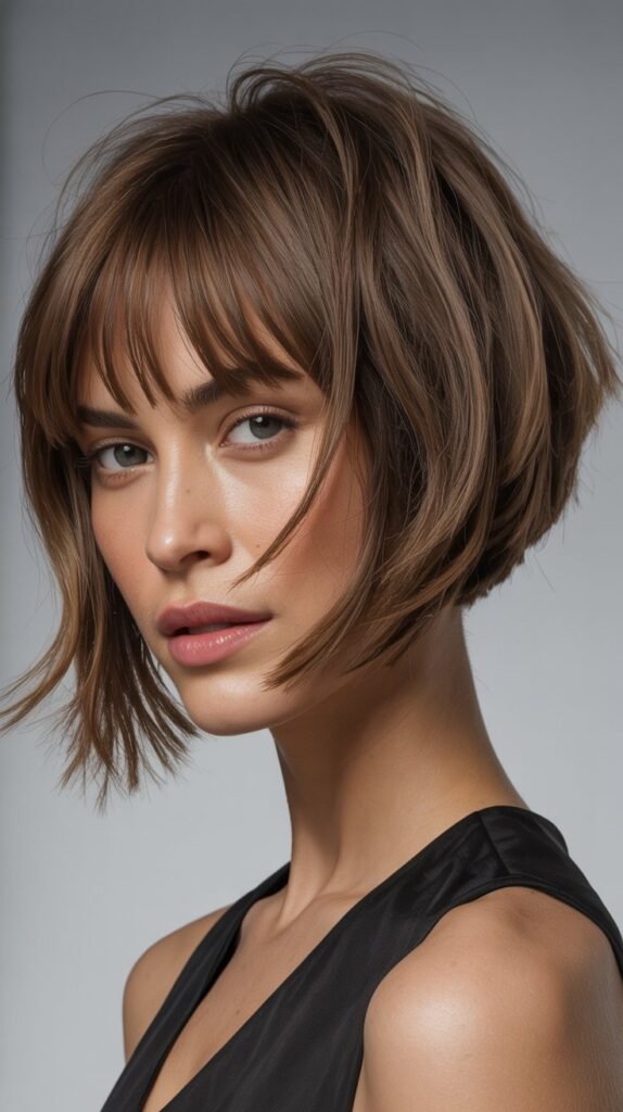 Messy Angled Bob with Textured Fringe