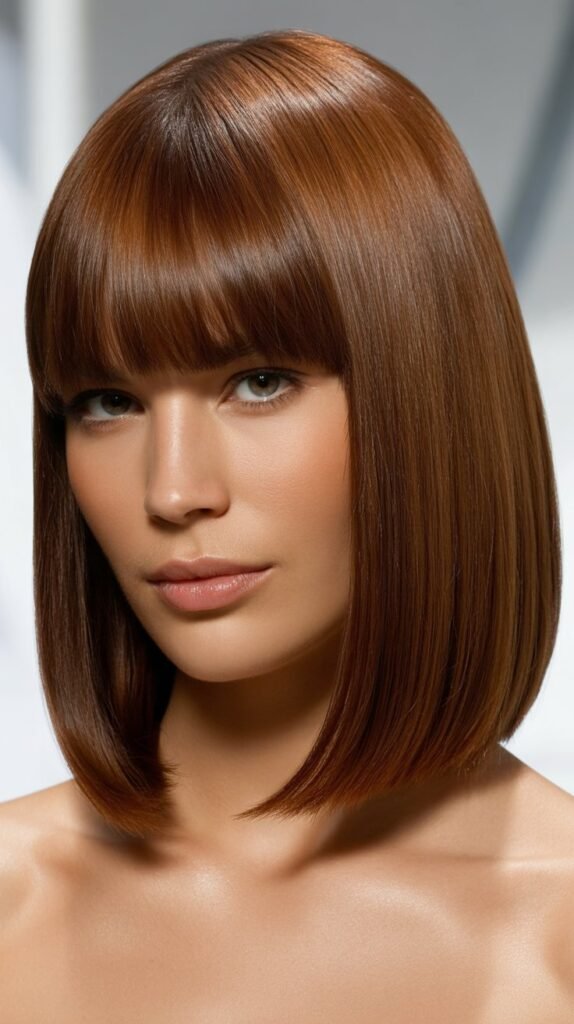 Polished Long Bob with Blunt Curtain Bangs