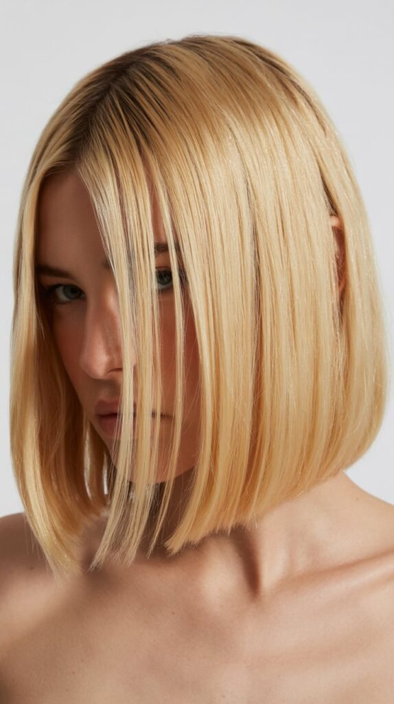 Sleek Long Bob with Deep Side Part