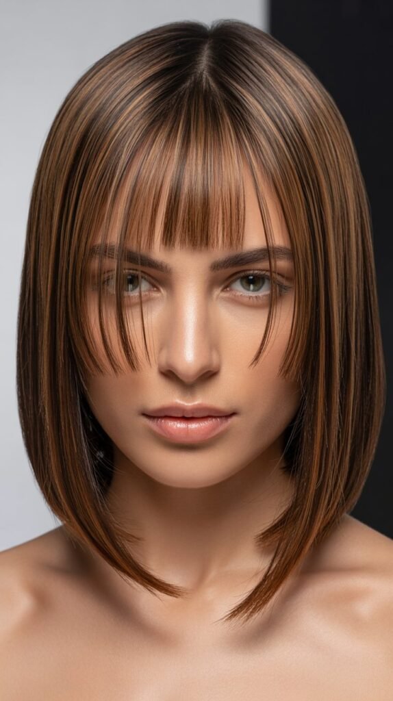 Sleek Long Bob with Micro Curtain Bangs