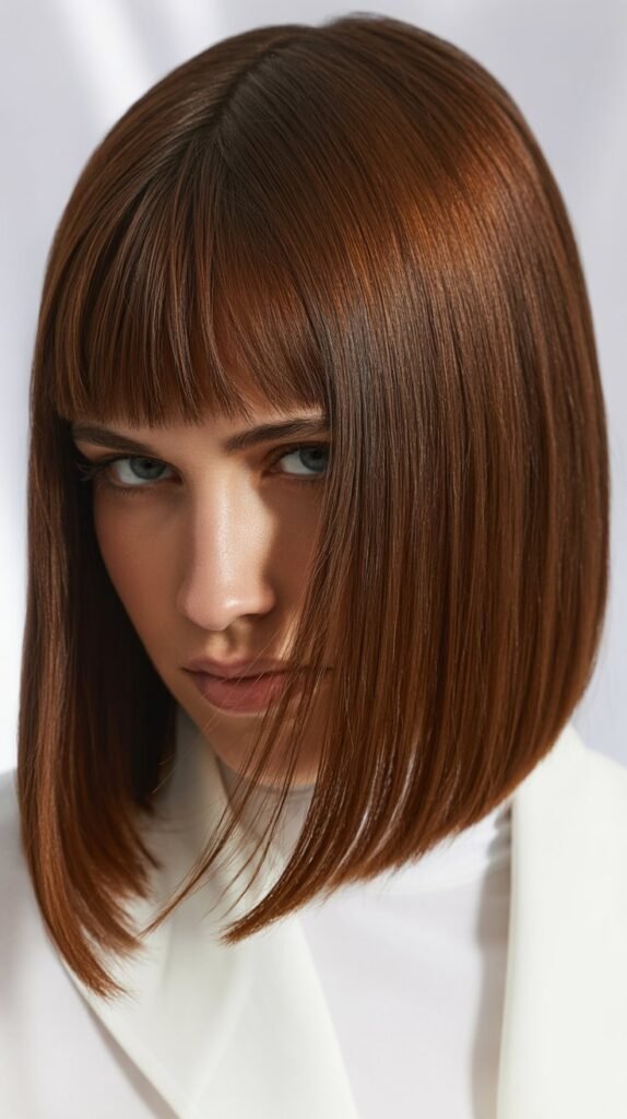 Sleek Long Bob with Ultra-Thin Curtain Bangs
