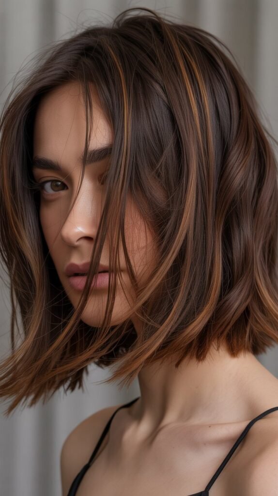 Shaggy Bob with Caramel Highlights Throughout