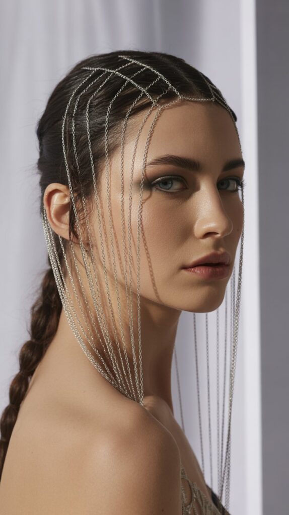 Top 27+ Half-Up Half-Down Prom Hairstyles 19 Half-Up with Chain Accessories