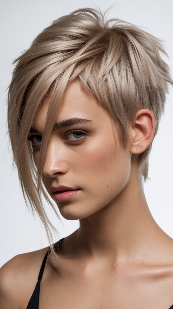 Asymmetrical Choppy Pixie with Long Bangs