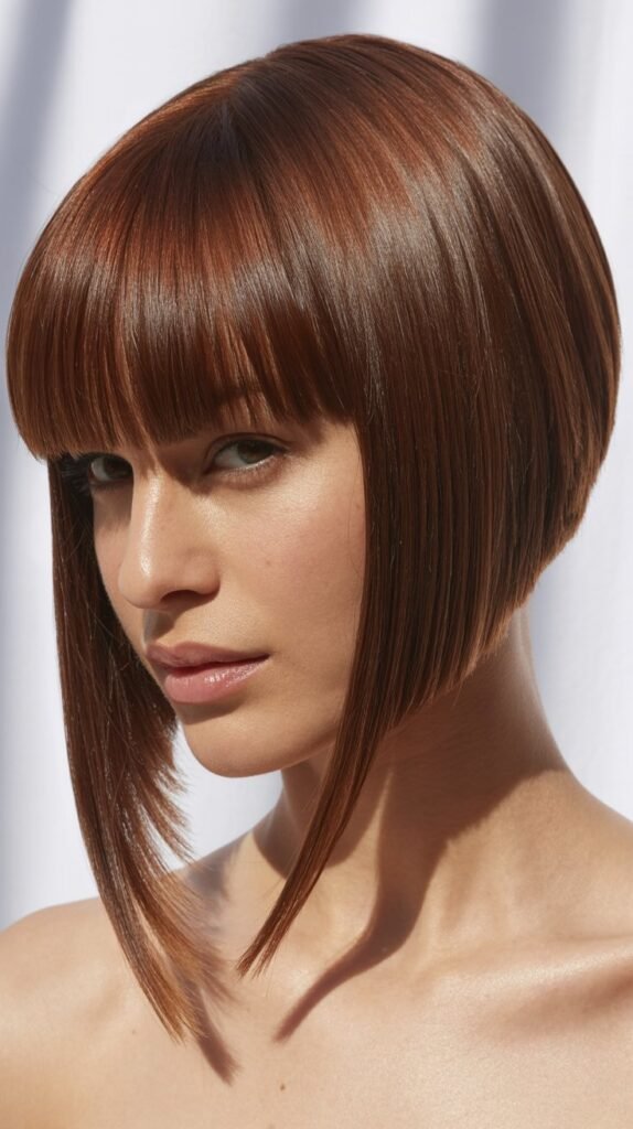  Sharp Angled Bob with Straight-Across Bangs