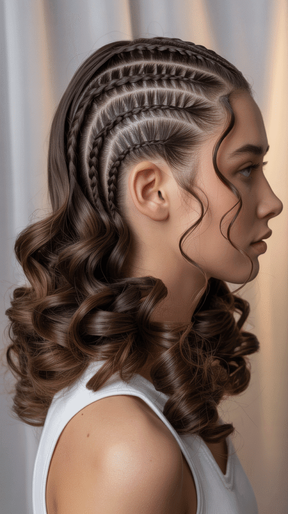 30 Winter Hair Braids Inspired by Aespa 18 Side Cornrows with Curled Ends