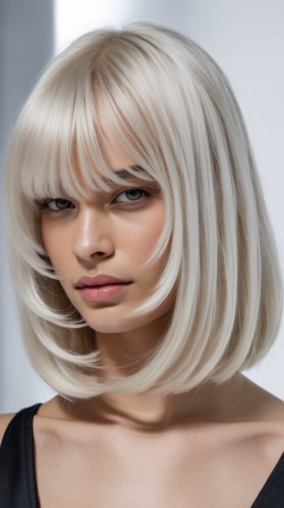 Platinum Lob with Icy Curtain Bangs