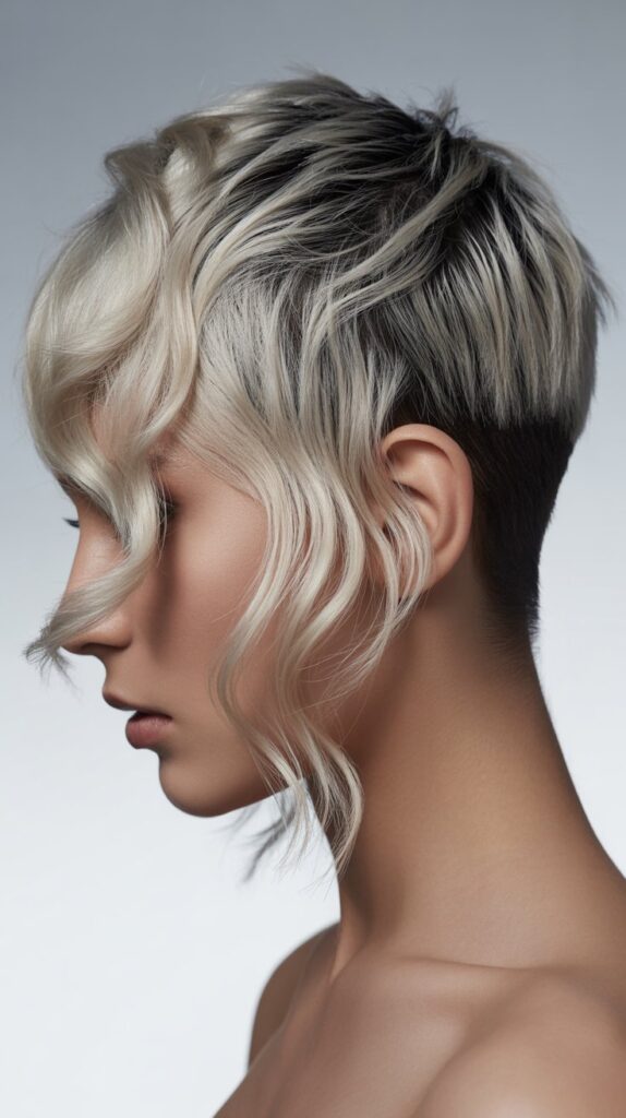 27 Gorgeous Wavy Pixie Hairstyles for Thick Hair 2 Asymmetrical Wavy Pixie with Deep Side Part