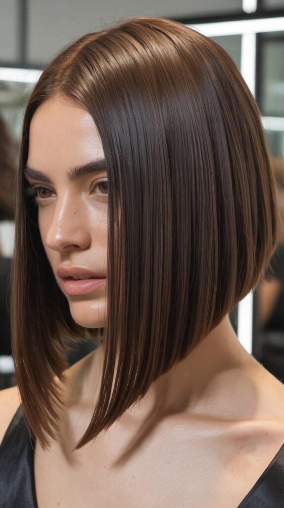 Classic Long Angled Bob with Blunt Ends