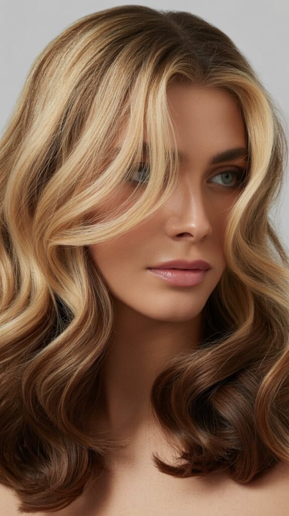 Sandy Blonde with Deep Brunette Lowlights