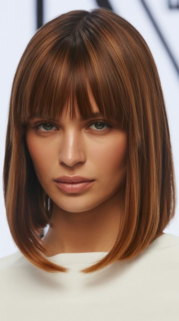 Classic Blunt Long Bob with Wispy Curtain Bangs