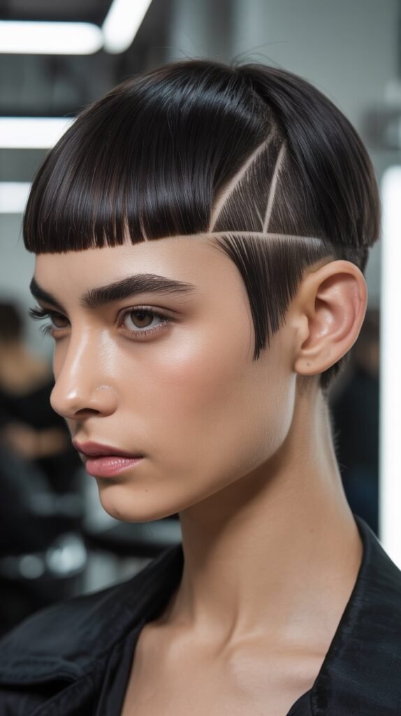 recision Angled Bob with Baby Bangs and Undercut