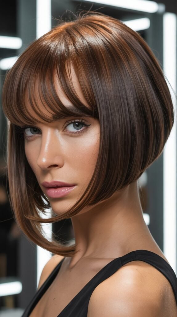 Angled Bob with Long Swooping Bangs