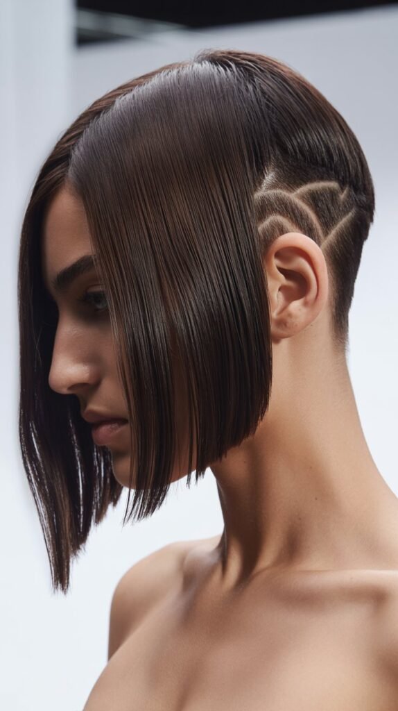 Long Angled Bob with Undercut Design