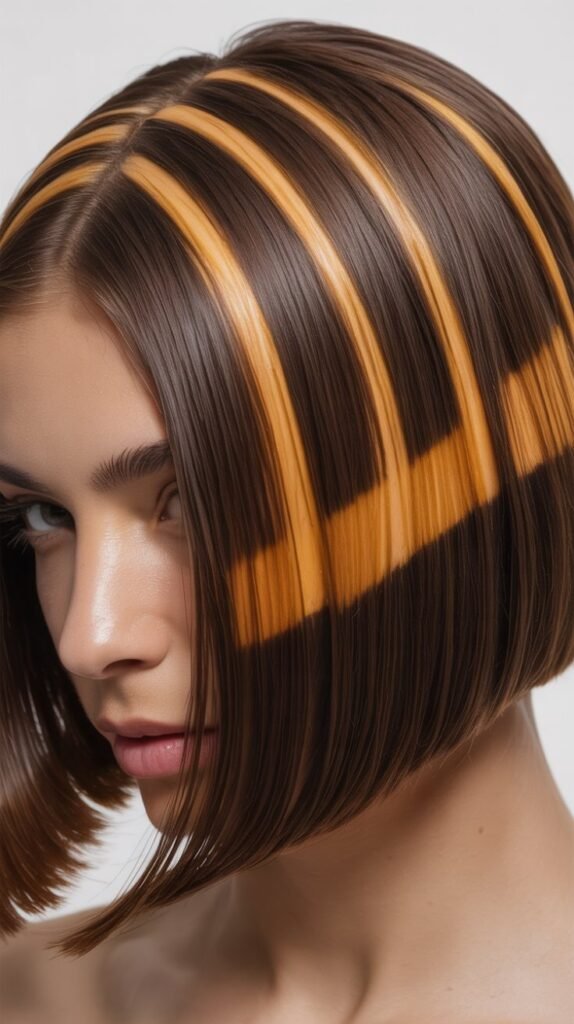 Blunt Bob with Chunky Caramel Highlights