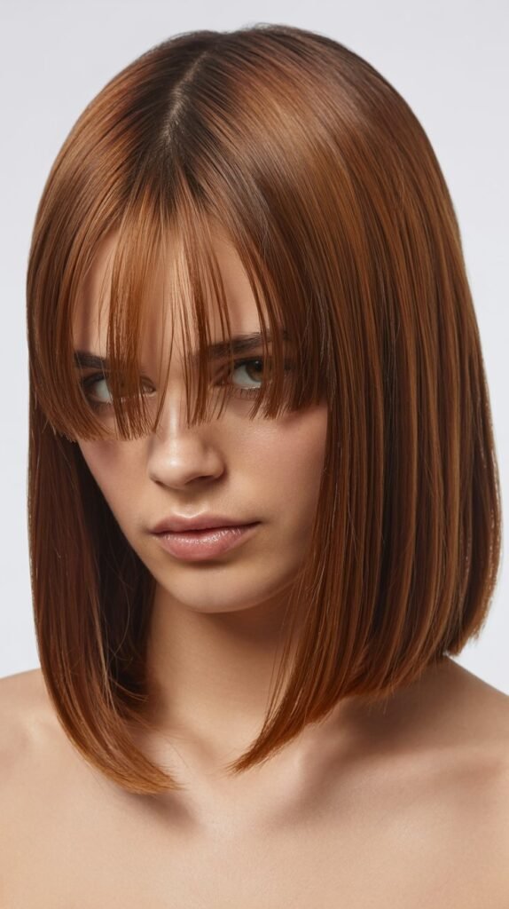 Sleek Long Bob with Micro Curtain Bangs
