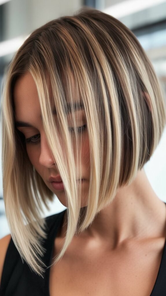 Balayage Bob with Icy Blonde Tips