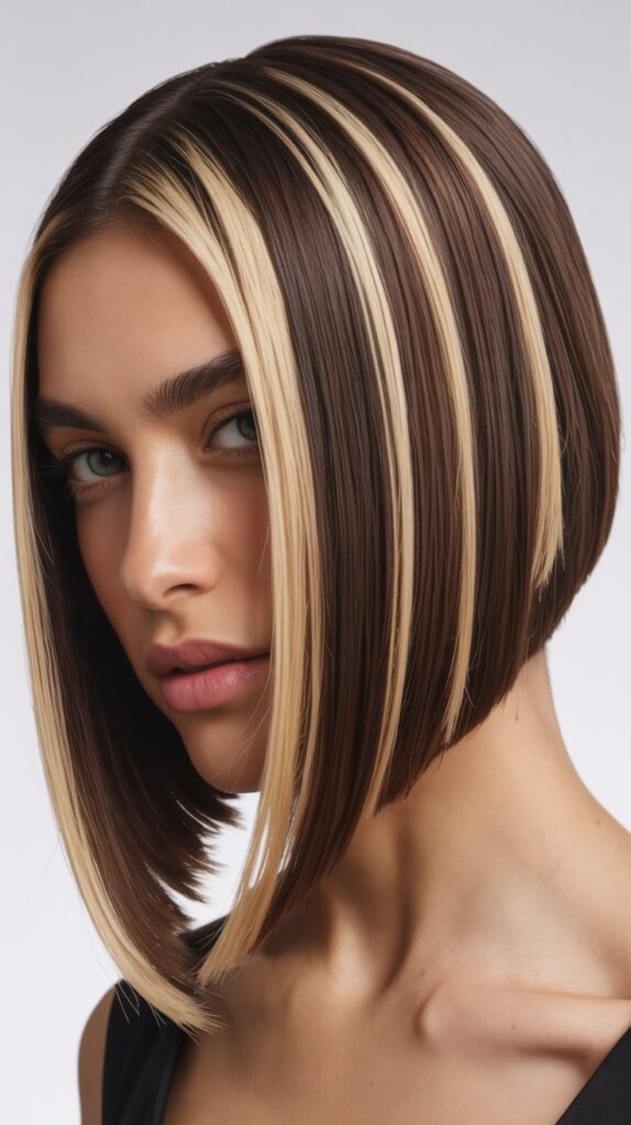 Long Angled Bob with Chunky Highlights