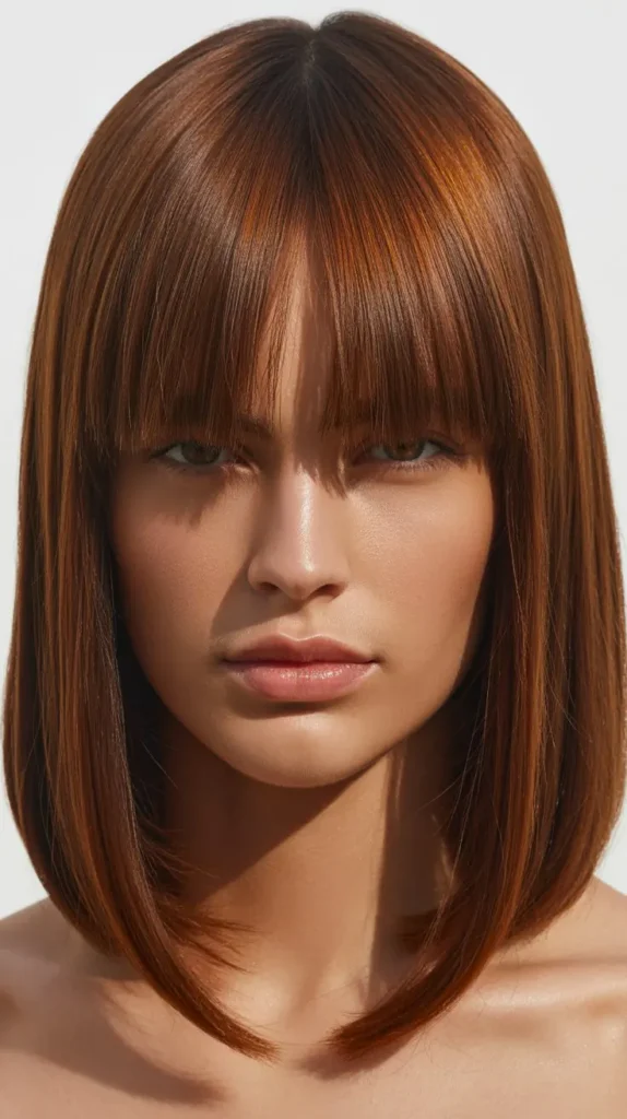 Precision Long Bob with Sharp Curtain Bangs