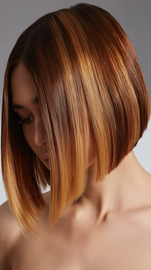 Long Angled Bob with Ombré Color