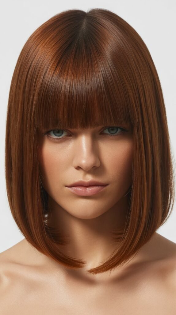 Sleek and Polished Long Bob with Middle-Part Curtain Bangs