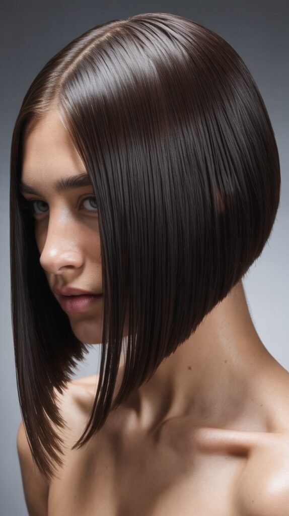 Long Angled Bob with Deep Side Part