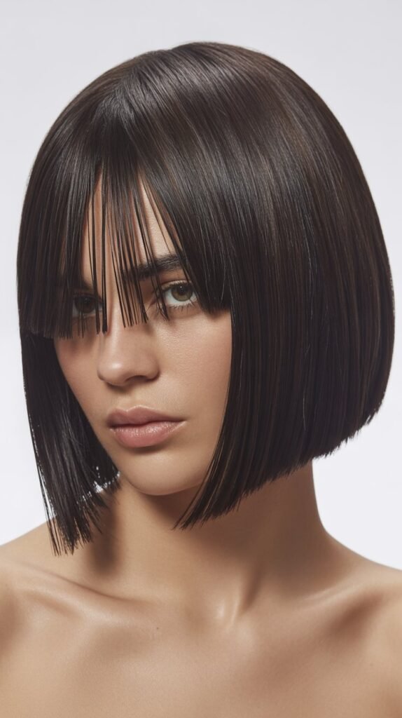  Precision Long Bob with Architectural Curtain Bangs
