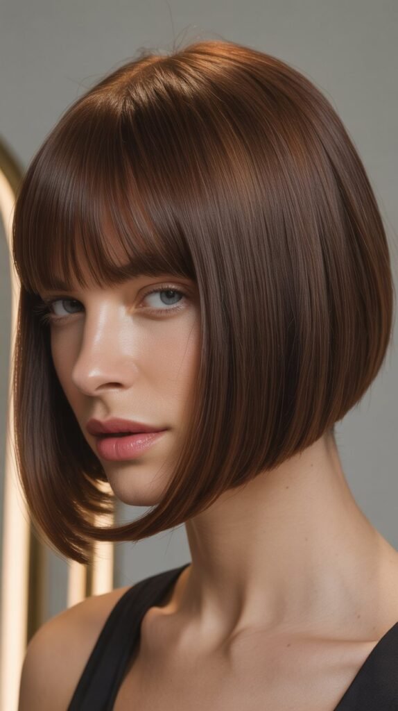 Sleek A-Line Bob with Center-Parted Curtain Bangs