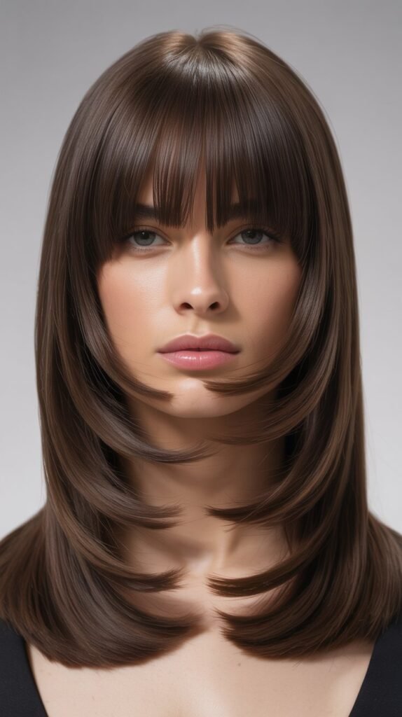 Sleek and Straight Long Bob with Blunt Curtain Bangs