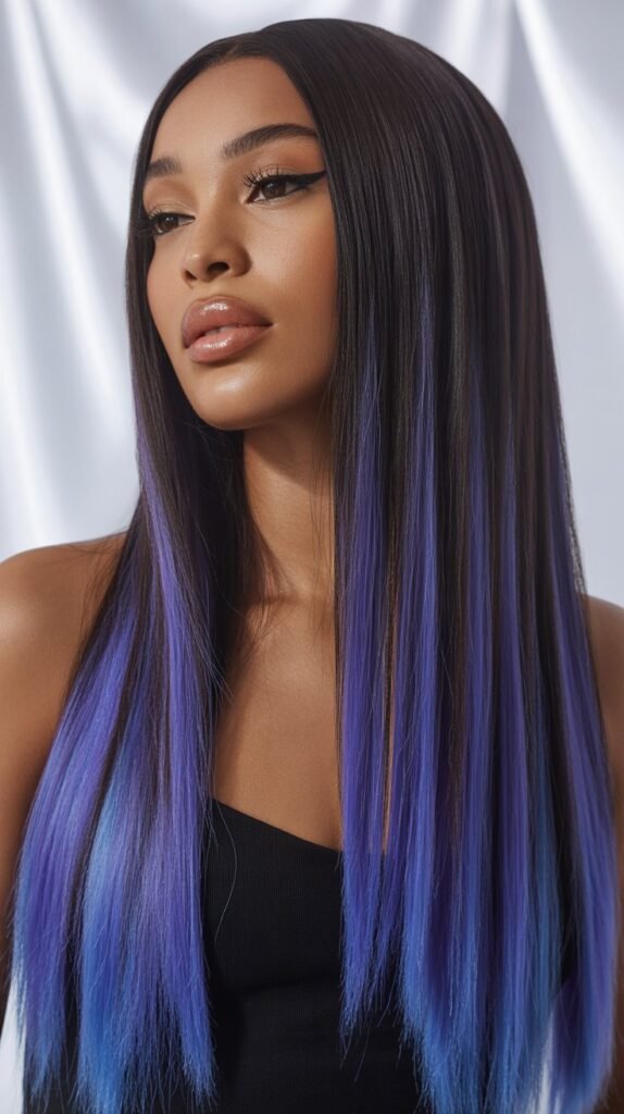 Sleek Straight Wig with Colored Ends
