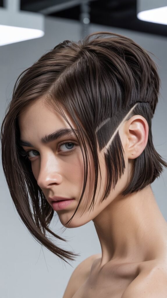 Edgy Angled Bob with Undercut and Layers