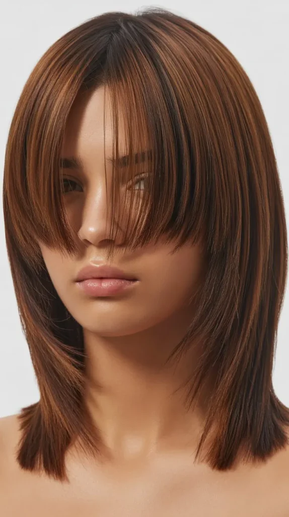  Razored Long Bob with Textured Curtain Bangs