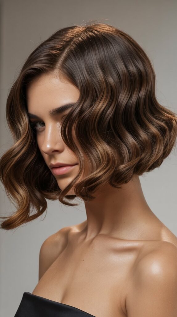 Center-Parted Wavy Angled Bob