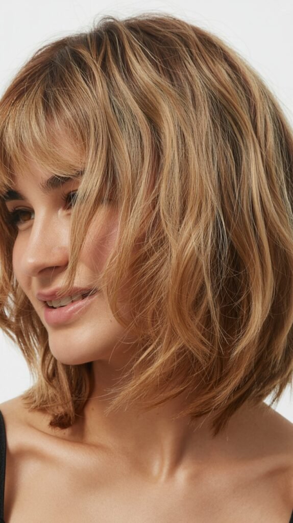 Tousled Long Bob with Feathered Bangs