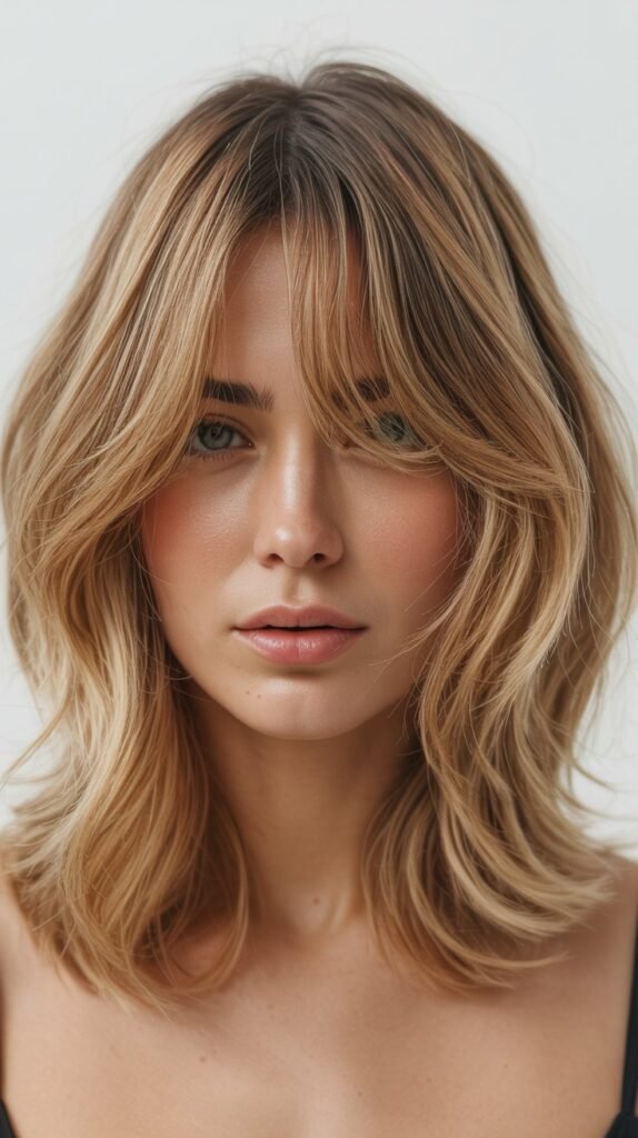 Tousled Long Bob with Messy Curtain Bangs