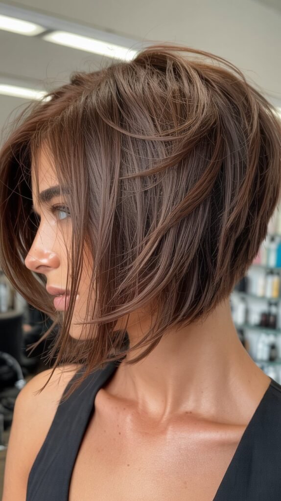 Textured Angled Bob with Razored Layers