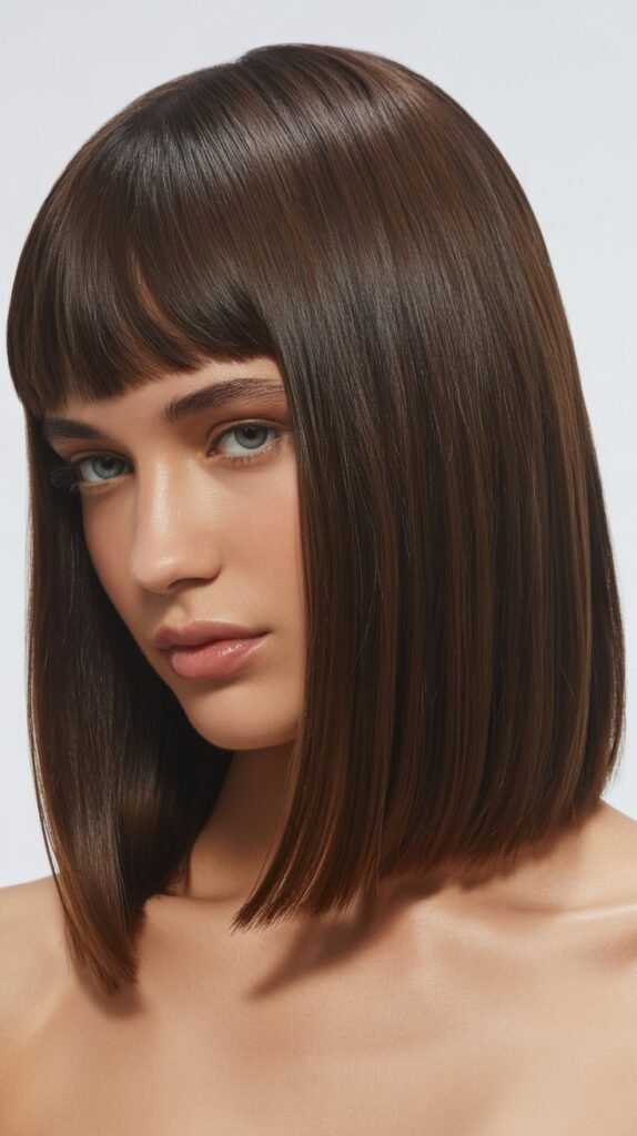Sleek Long Bob with Micro Curtain Bangs