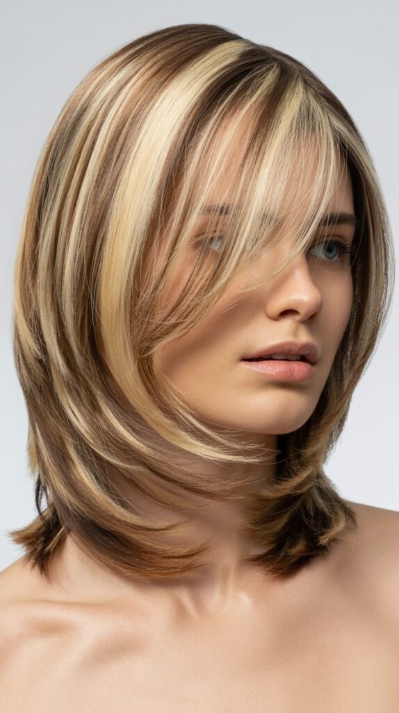 Layered Long Bob with Money Pieces