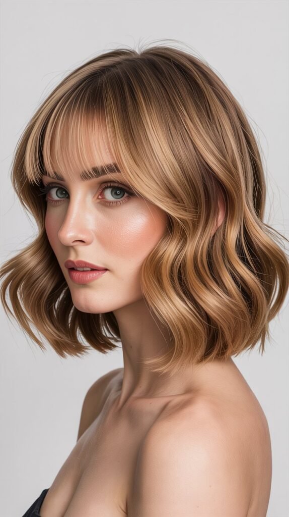 Textured Lob with Curtain Bangs