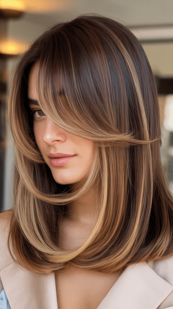 Long Bob with Curtain Bangs and Balayage