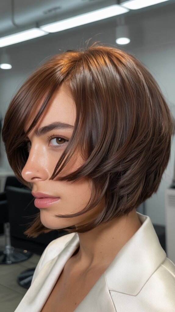 Stacked Bob with Side-Swept Bangs