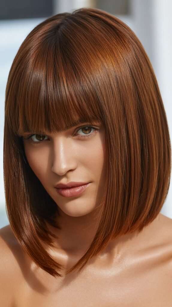 Blunt Long Bob with Thick Bangs