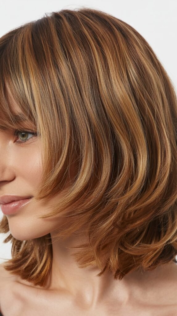 Textured Shag Long Bob with Curtain Bangs