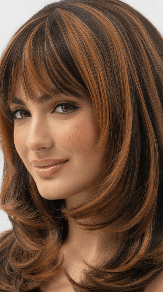 25 Beautiful Brown Wig with Caramel Highlights 17 Brown Wig with Caramel Highlights and Bangs