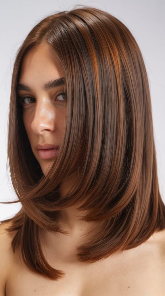 Layered Long Angled Bob for Volume