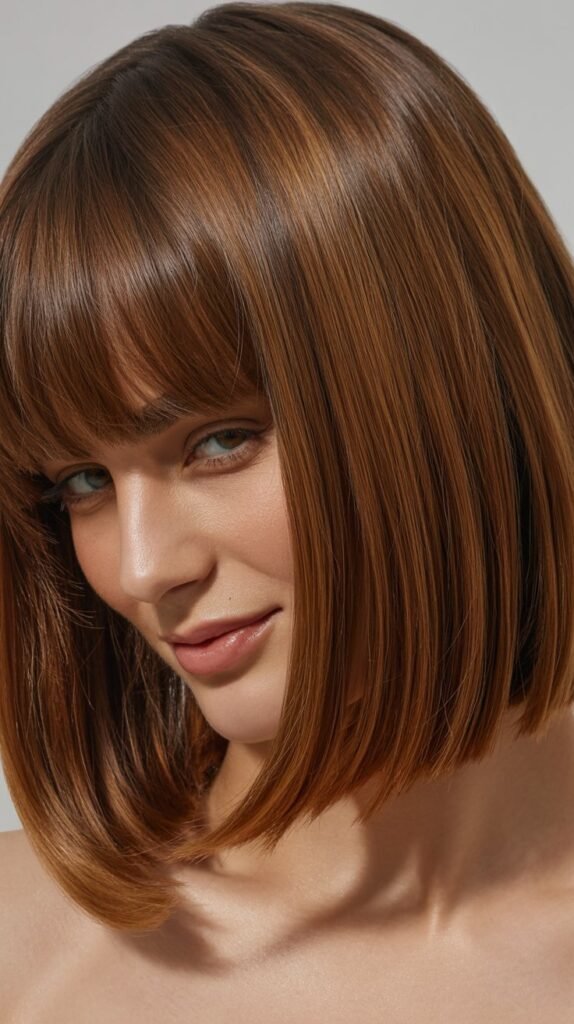 Blunt Cut Long Bob with Thick Curtain Bangs
