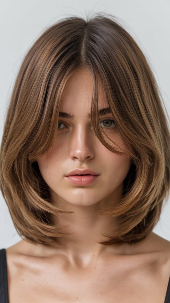 Long Bob with Curtain Bangs and Layers